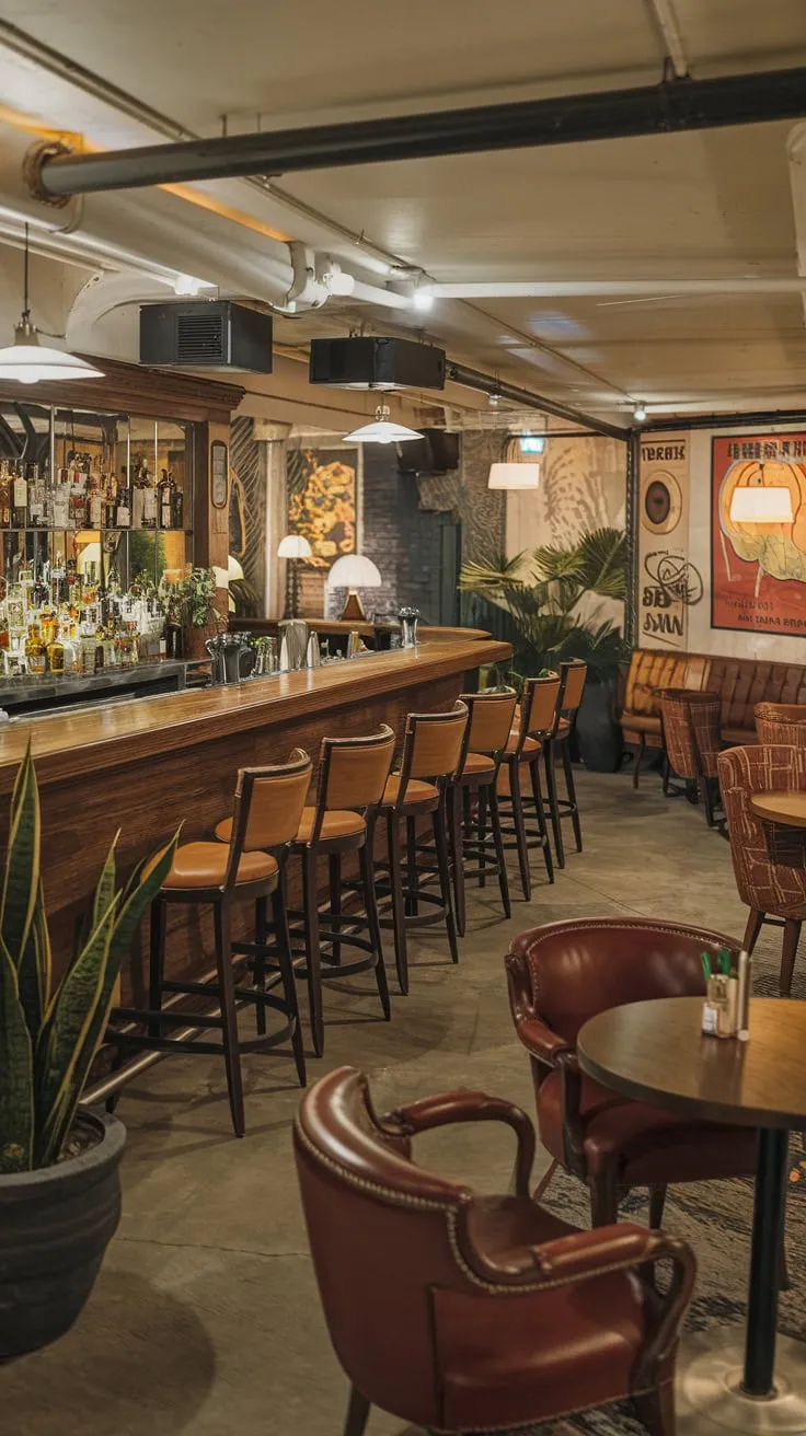 Charming Basement Speakeasy with Vintage Decor and Ambiance