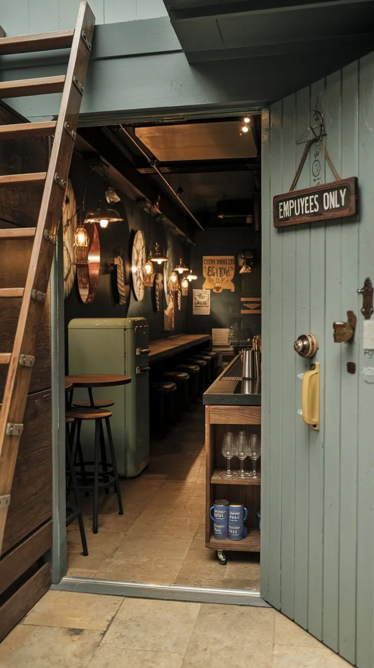 Charming Speakeasy Basement Bar with Vintage Decor