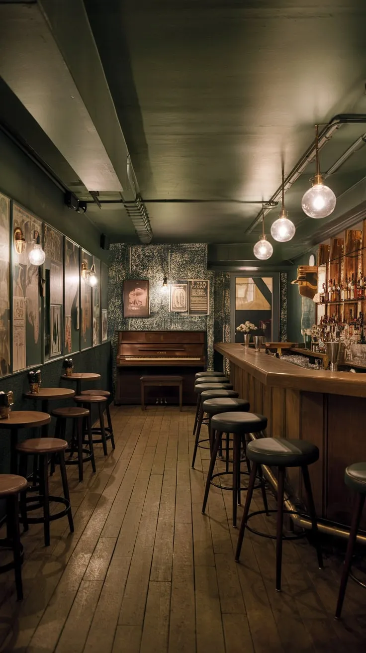 Vintage Basement Speakeasy with Cozy Ambiance and Charm