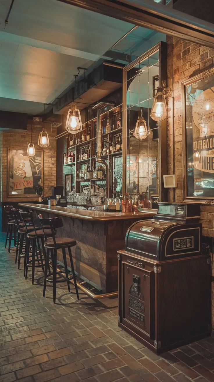 Vintage Basement Speakeasy with Warm Ambiance and Charm