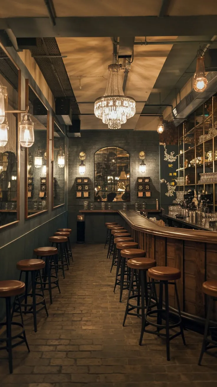 Vintage Basement Speakeasy with Warm Dim Lighting