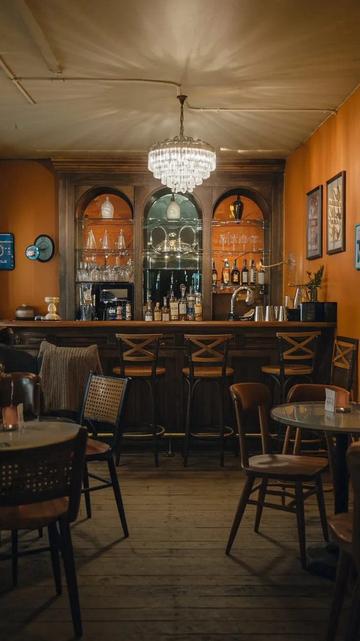 Vintage Basement Speakeasy with Wooden Bar Charm