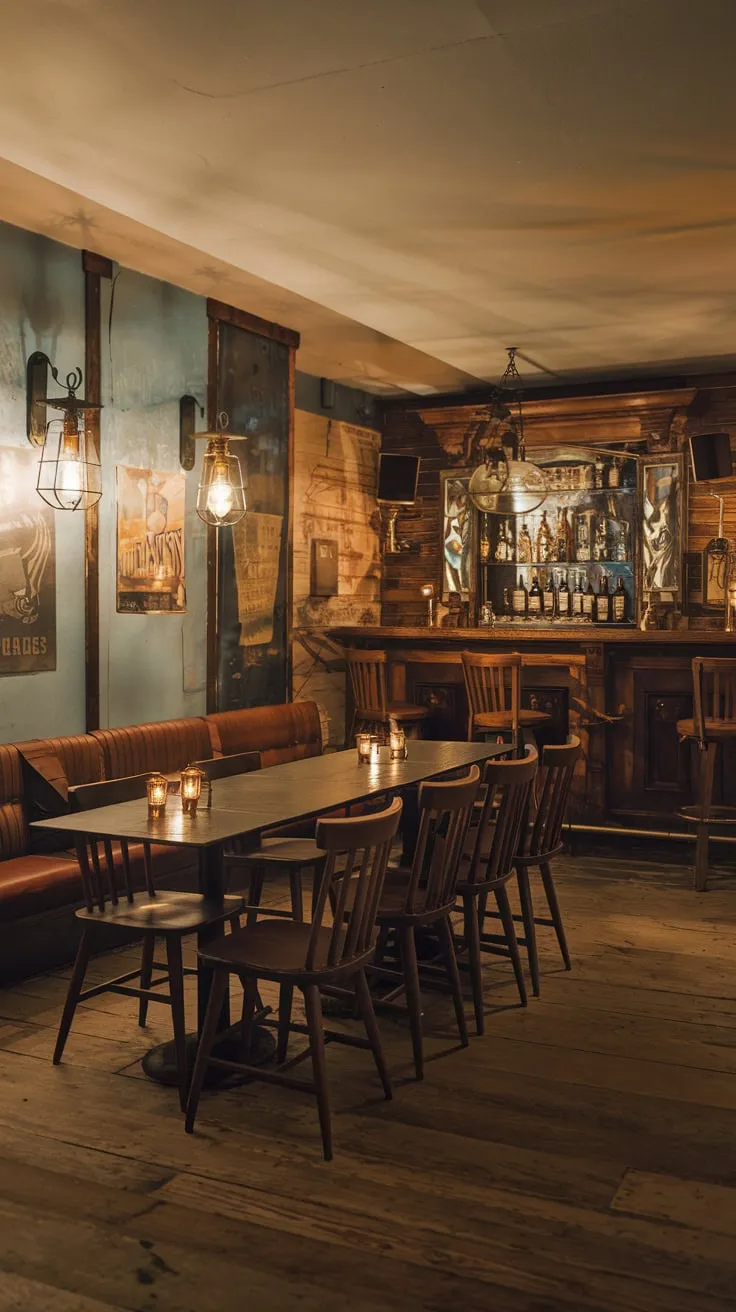Vintage Basement Speakeasy with Warm Ambiance and Charm