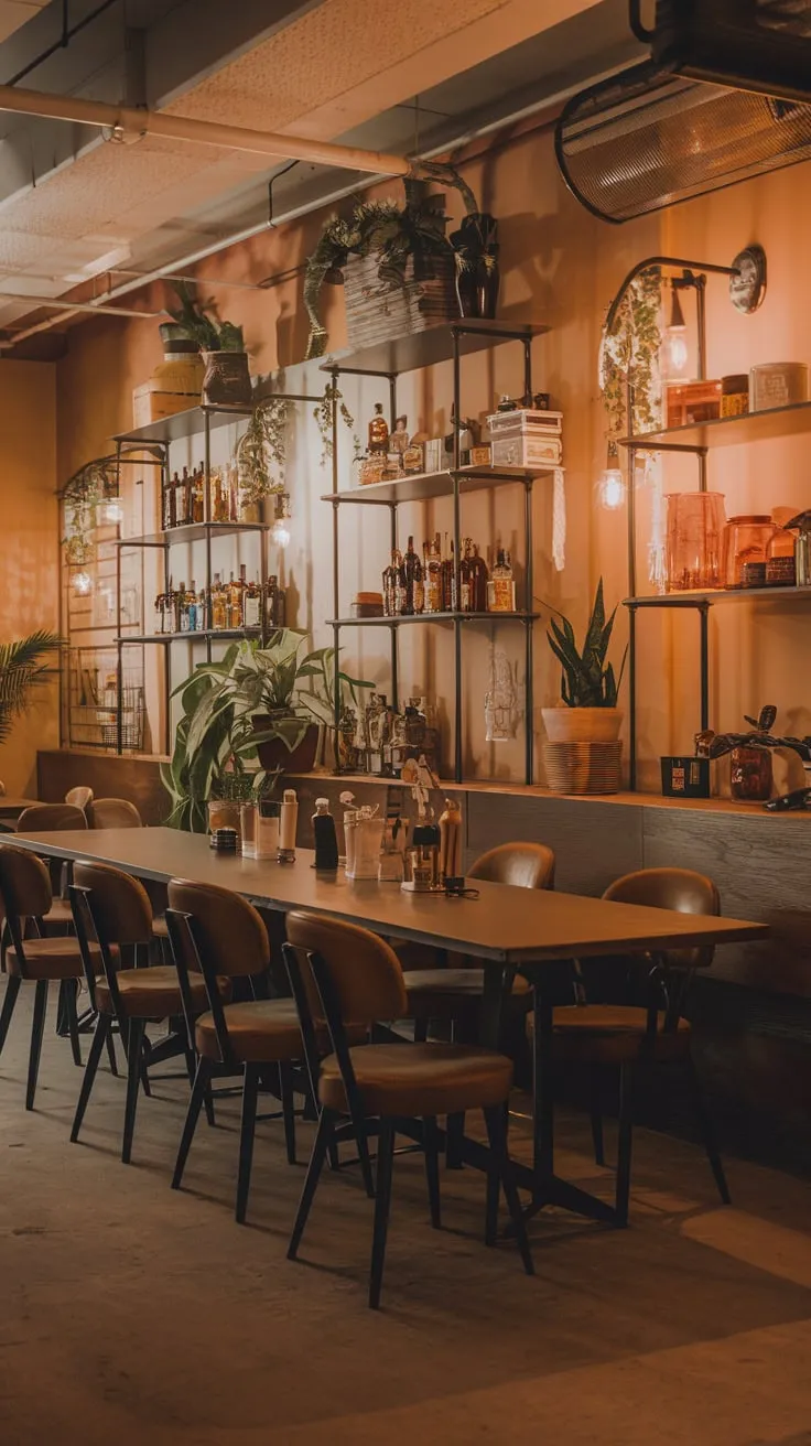Vintage Basement Speakeasy with Warm Orange Ambiance