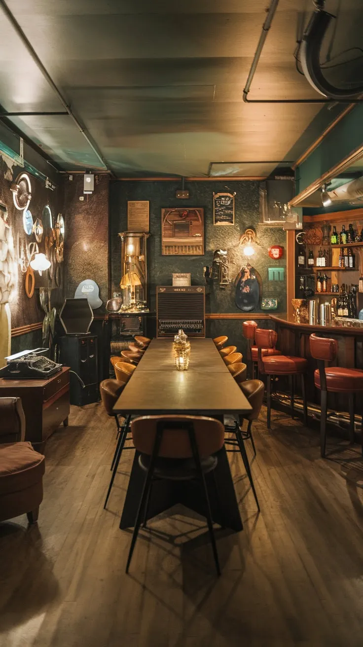Vintage Basement Speakeasy with Warm Ambiance and Charm
