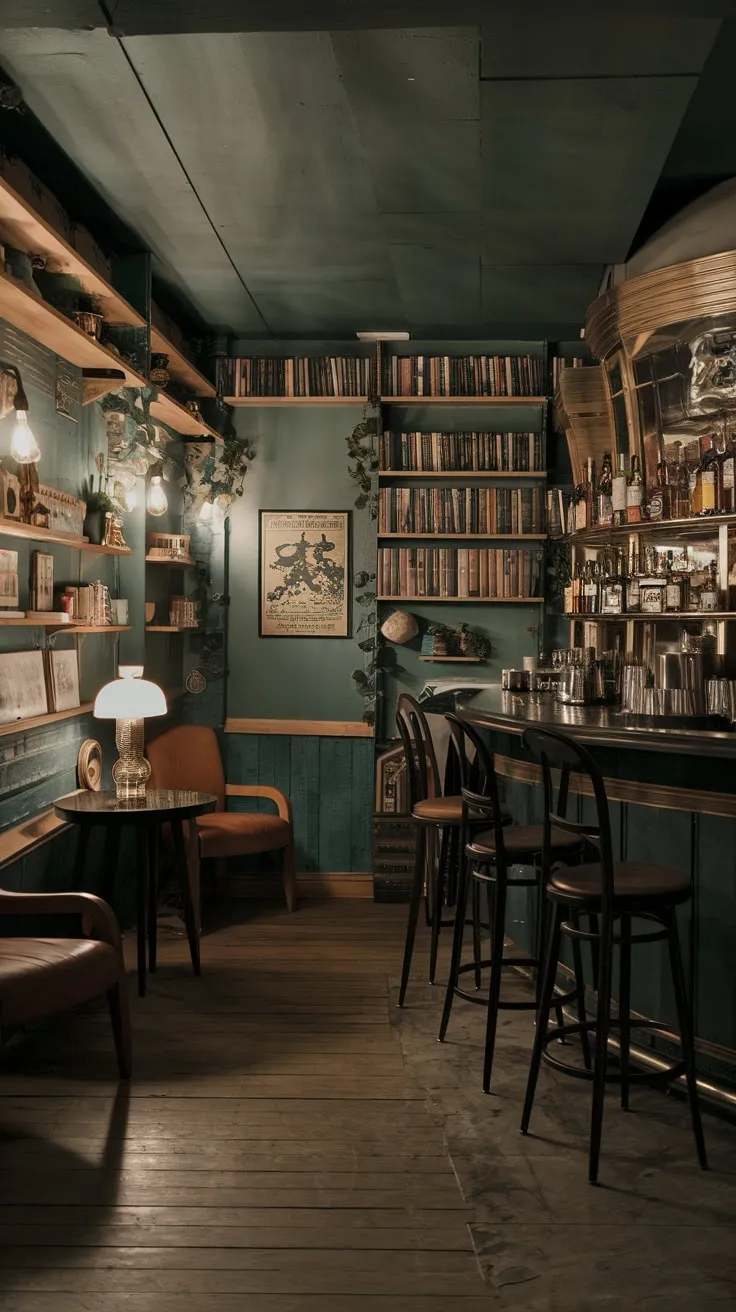 Charming Vintage Basement Speakeasy with Cozy Ambiance