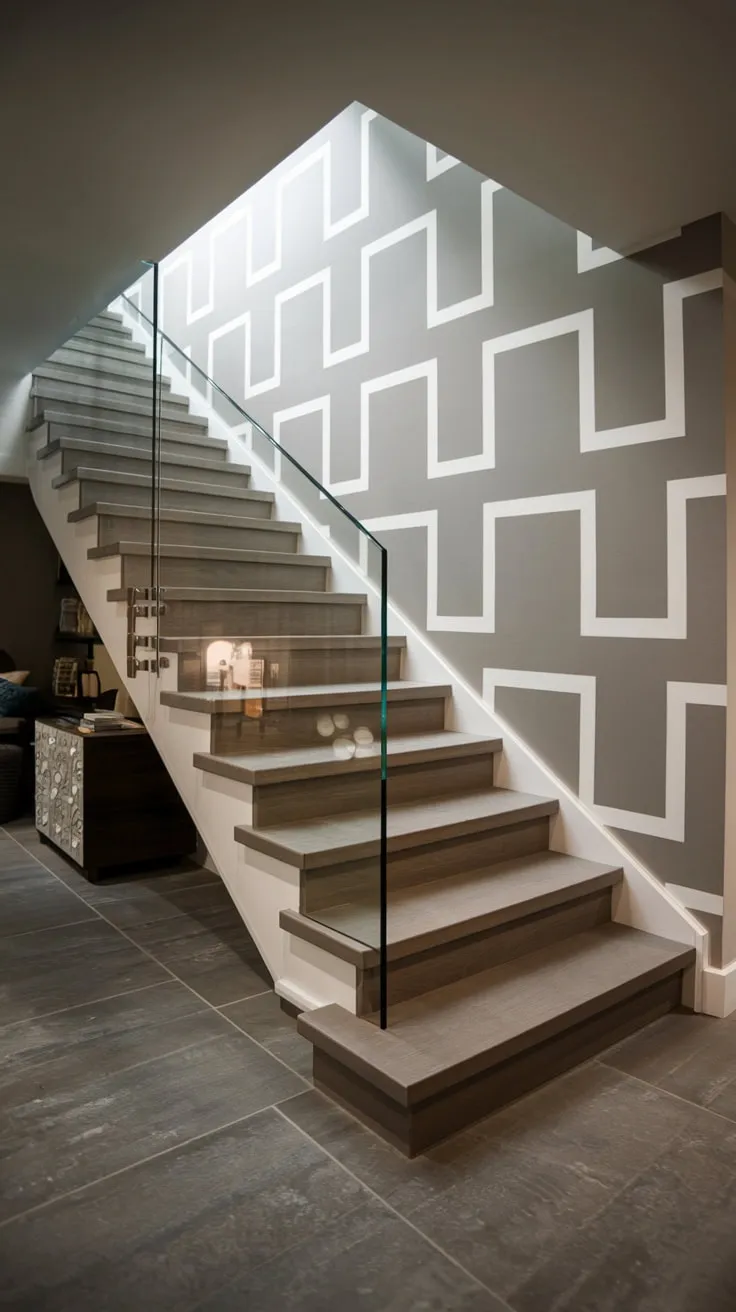 Sleek Minimalist Basement Stairs with Glass Railing