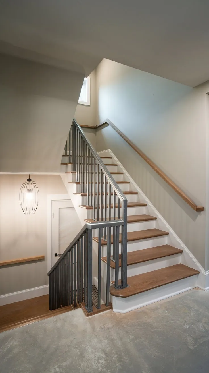 Sleek Modern Basement Stairs with Elegant Lighting