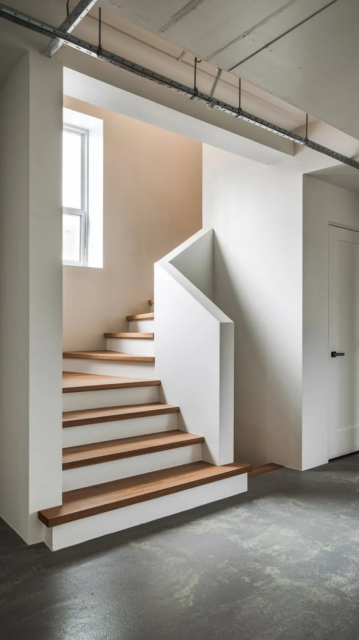 Sleek Minimalist Basement Stairs with Natural Light