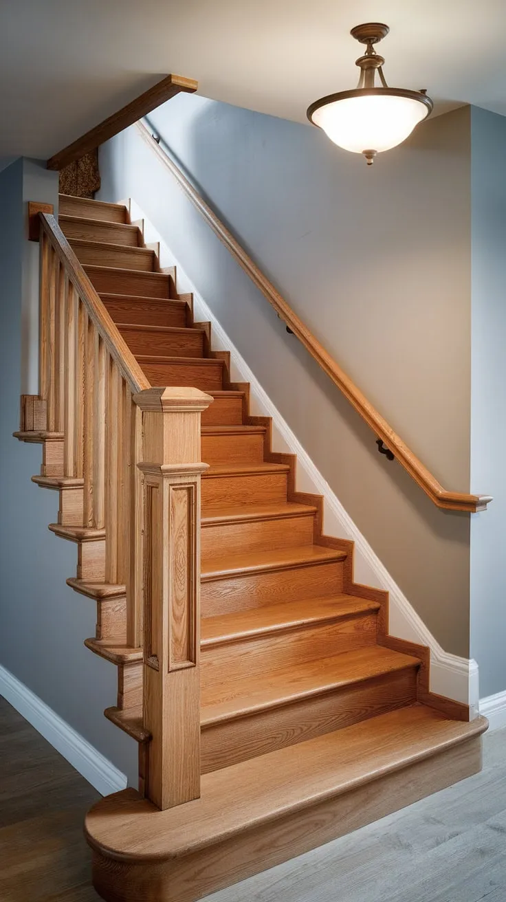 The warm glow of the basement stair lighting highlights the meticulous craftsmanship of these wooden basement stairs.  This basement stair design prioritizes both basement stair safety with a secure railing and a sophisticated aesthetic.  From selecting the perfect basement stair materials to the overall basement stair construction, this space showcases the potential of a basement stair renovation.  Find inspiration for your own project with these basement stair ideas and discover the impact of thoughtful basement staircases.