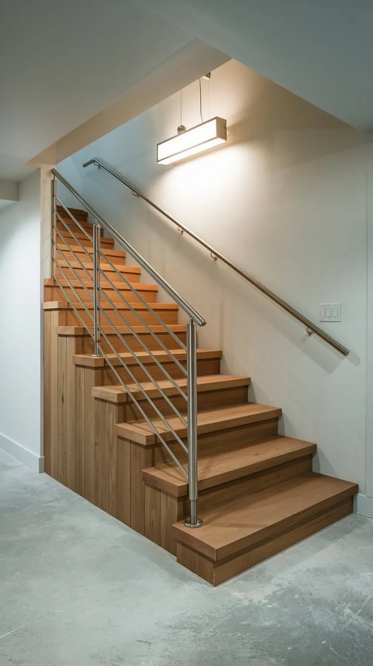 Sleek Minimalist Basement Stairs with Modern Aesthetic