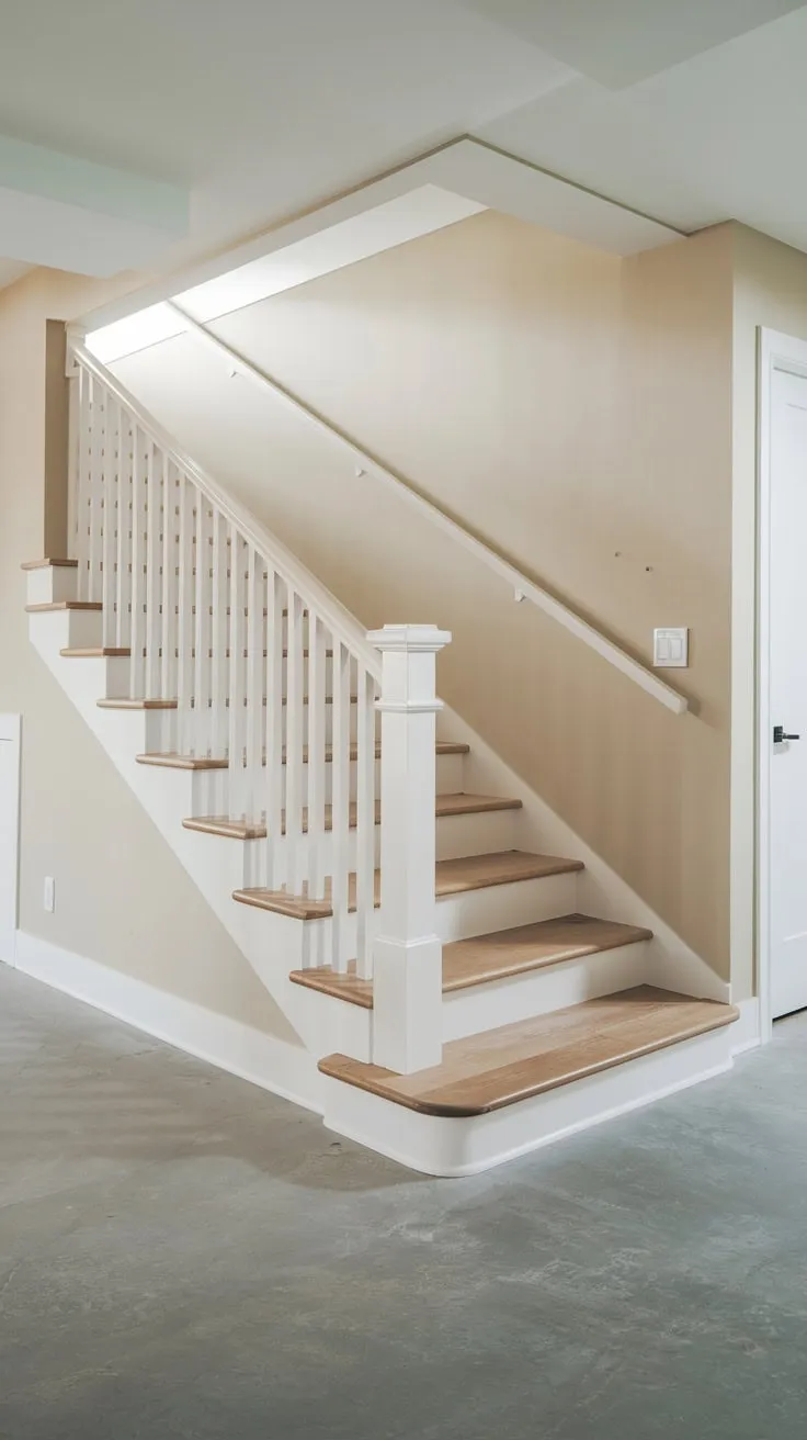 Sleek Minimalist Basement Stairs with Bright Aesthetic