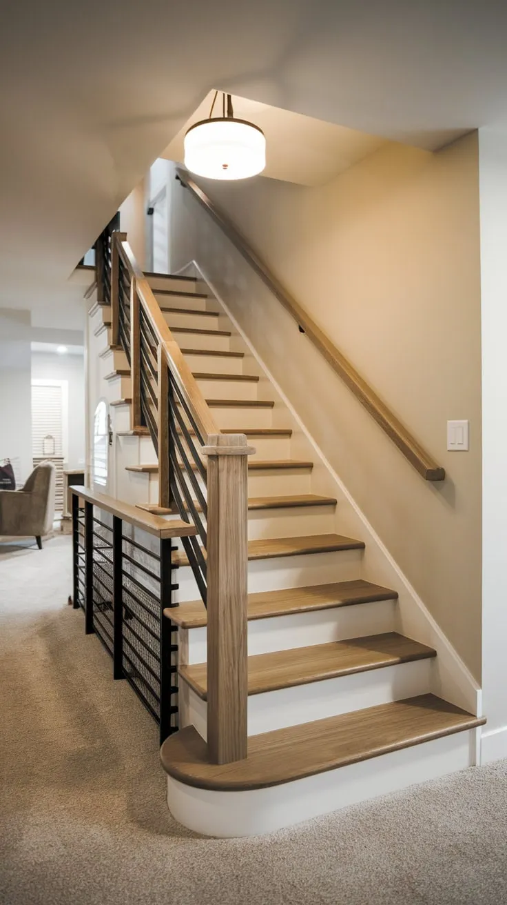 Sleek Minimalist Basement Stairs with Elegant Illumination