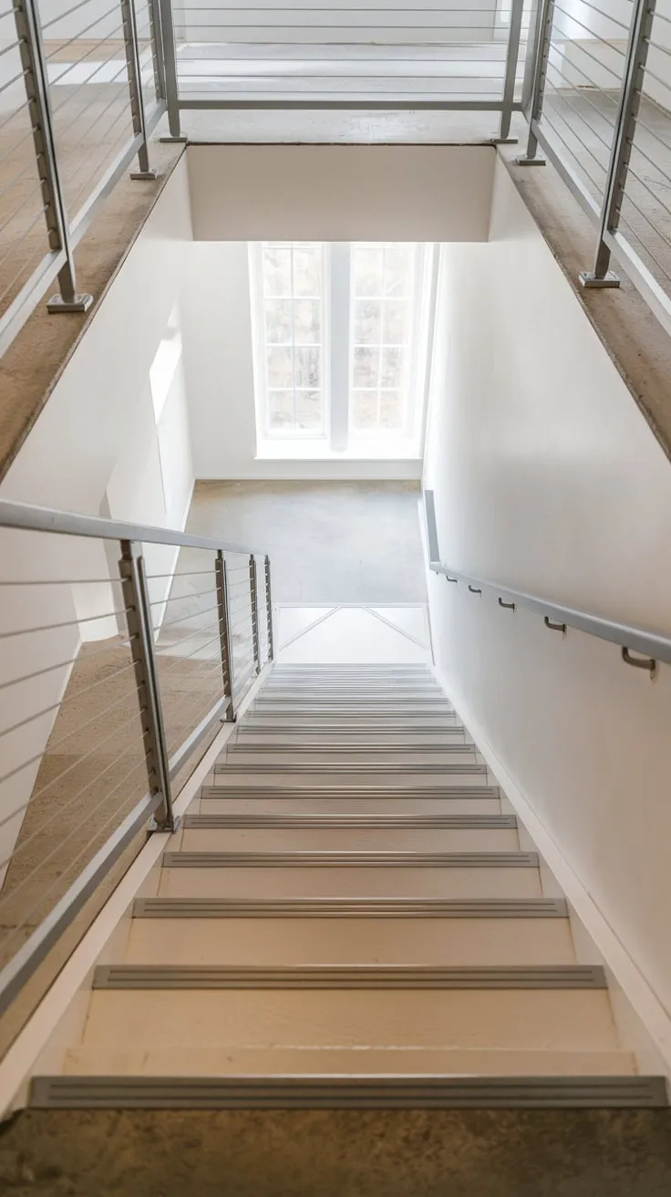 Sleek Modern Basement Stairs with Bright Natural Light