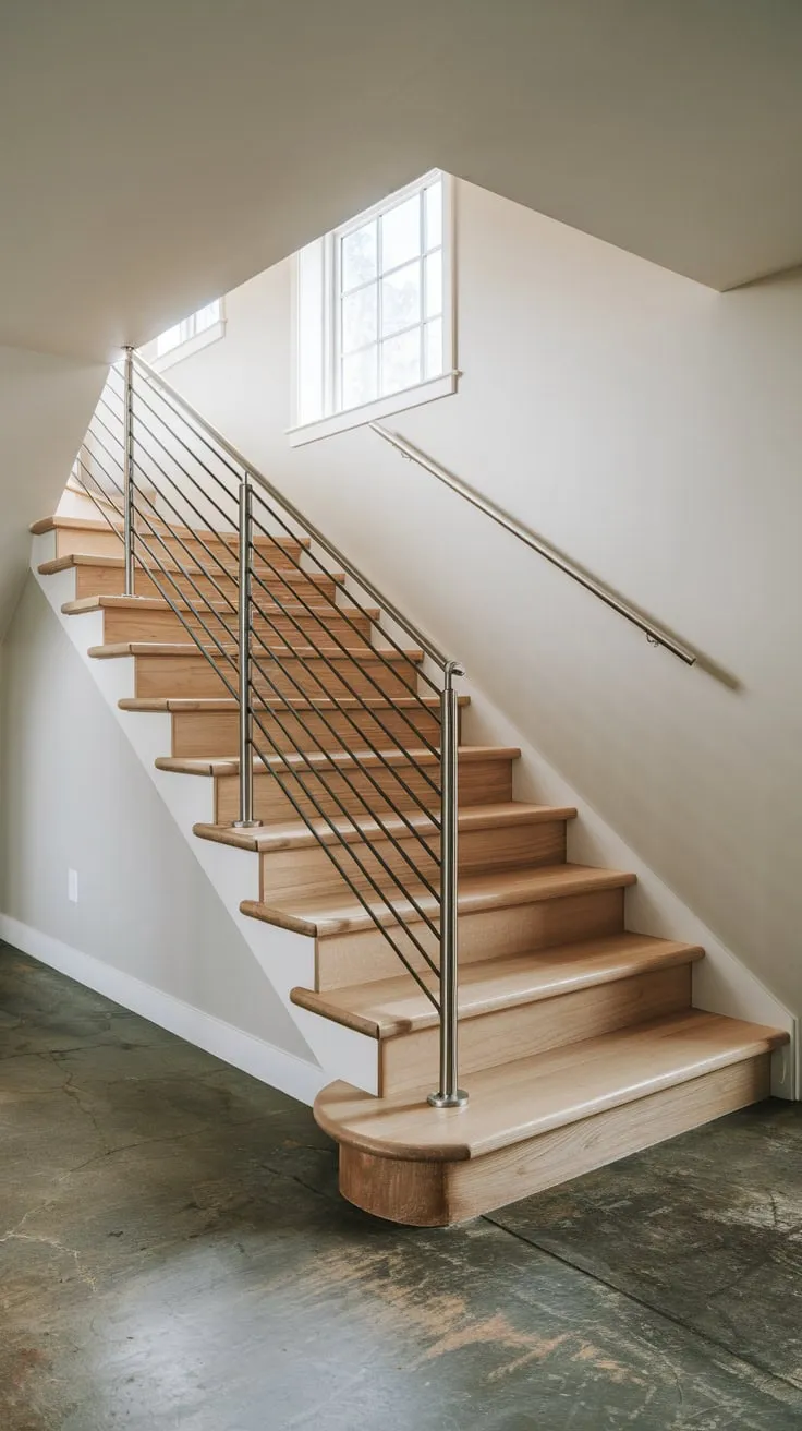 Sleek Minimalist Basement Stairs with Natural Light