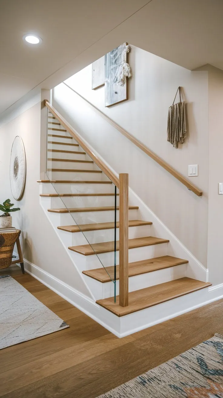Elegant Curved Basement Stairs with Glass Railing