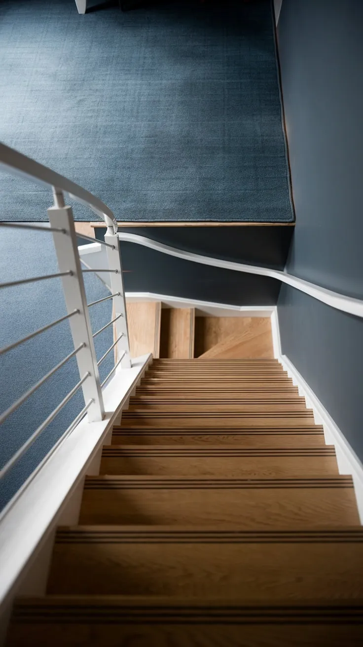 Sleek Curved Basement Stairs with Modern Design