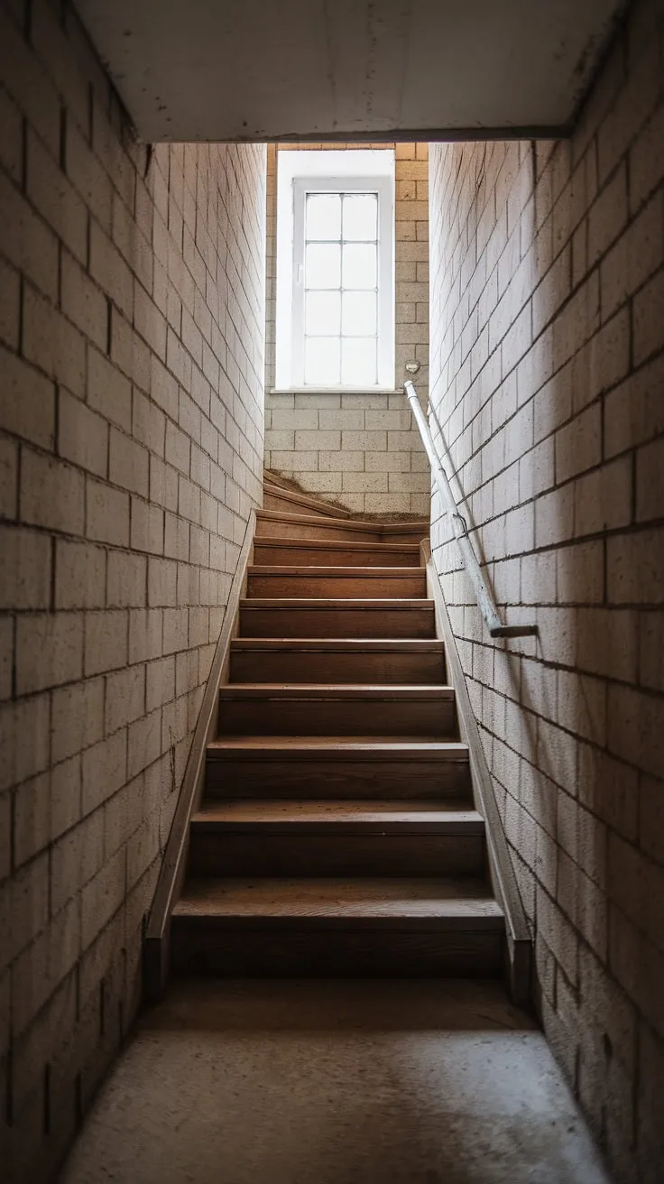 Descending into the dimly lit depths, this narrow basement stairway, with its aged wooden steps and rusty metal railing, presents a challenge and an opportunity. The cinder block walls and concrete floor are a stark backdrop to the worn basement steps, highlighting the need for a basement stairway renovation. This interior basement staircase, while currently lacking in charm, offers a blank canvas for basement stairwell ideas and basement stairway design. A basement stairway makeover could dramatically improve this space, incorporating thoughtful basement stairway decor to create a welcoming atmosphere.