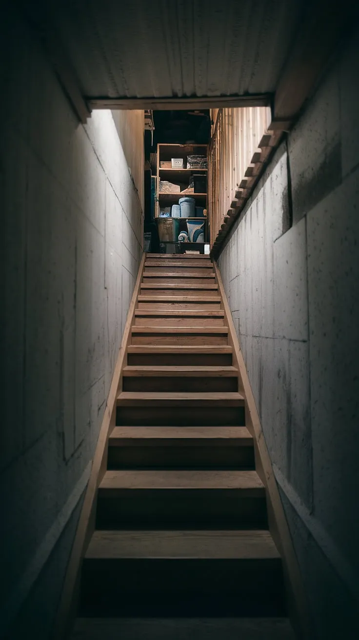 Descending into the dimly lit depths, this narrow basement stairway, with its worn wooden steps and cracked concrete walls, whispers tales of forgotten memories. The small landing at the bottom offers a glimpse into a cluttered storage area, hinting at the potential for a basement stairway makeover. Ideas for basement stairway design abound, from a complete renovation to simple basement stairway decor, transforming this eerie space into a functional and stylish interior basement staircase. The challenge of these narrow basement stairs presents exciting possibilities for creative basement stairwell ideas.