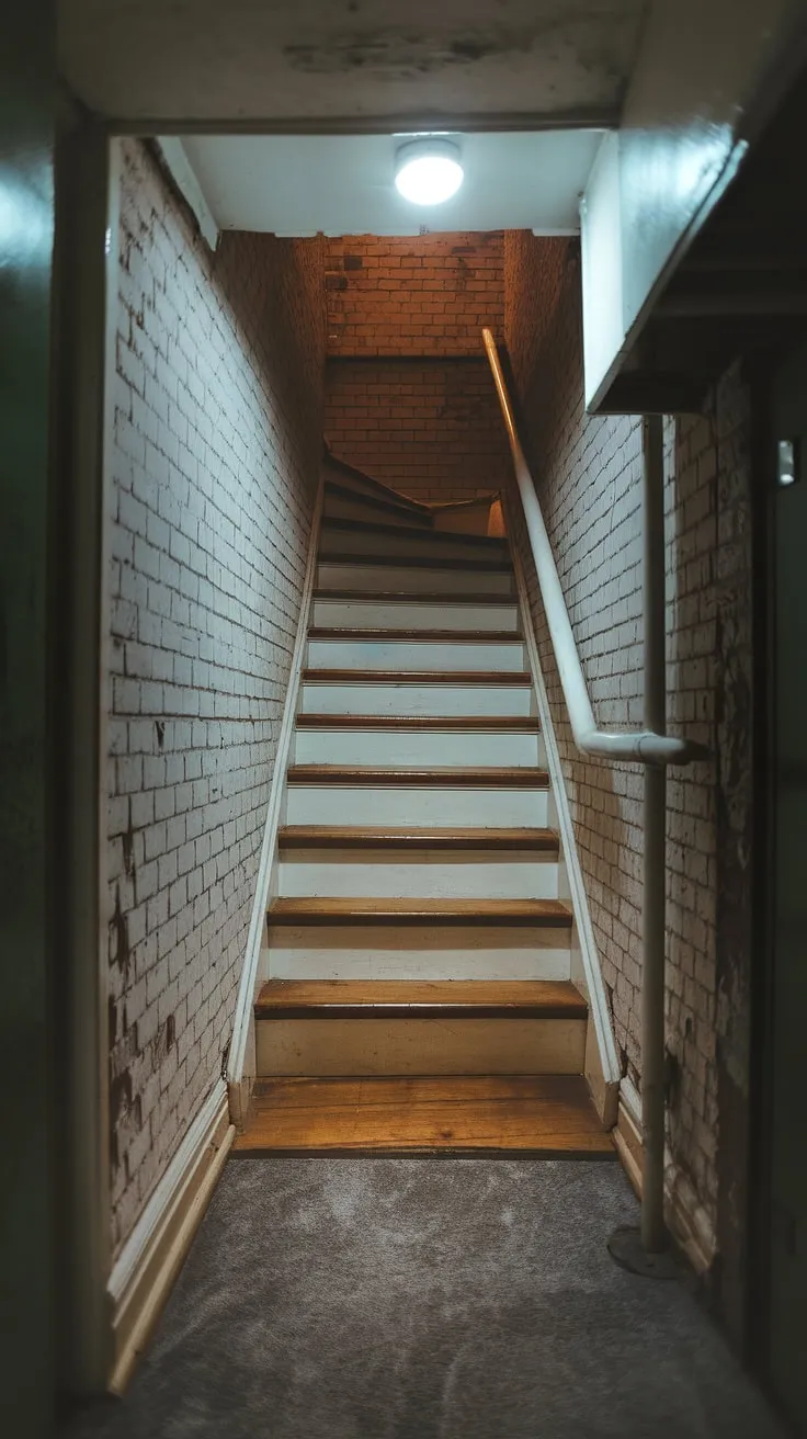 The dimly lit basement stairwell, a testament to time, begs for a basement stairway renovation. Ideas for basement stairway decor abound, but the charm of these narrow basement stairs remains undeniable. A perfect project for basement steps and interior basement staircase inspiration.