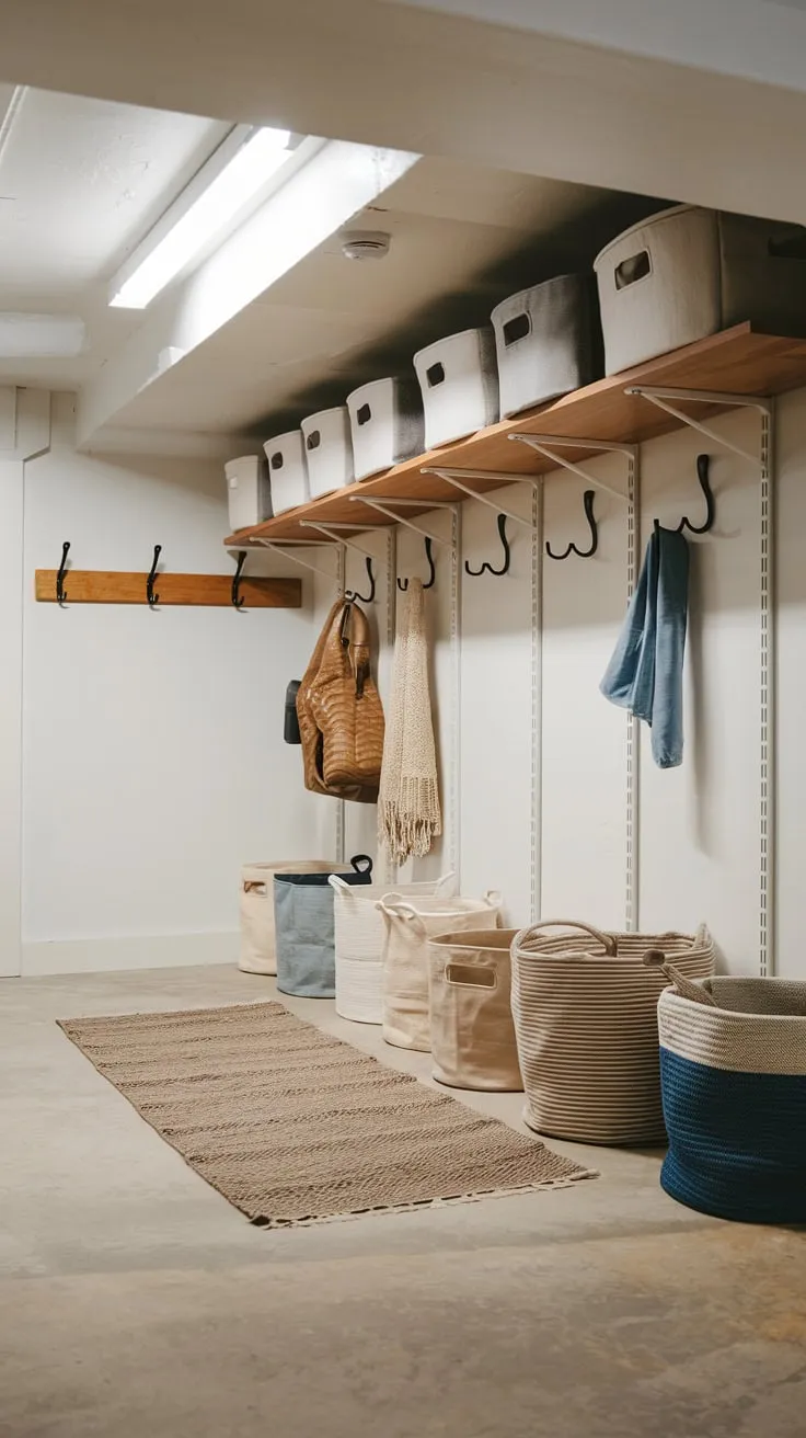 Stylish Modern Basement Storage with Bright Lighting