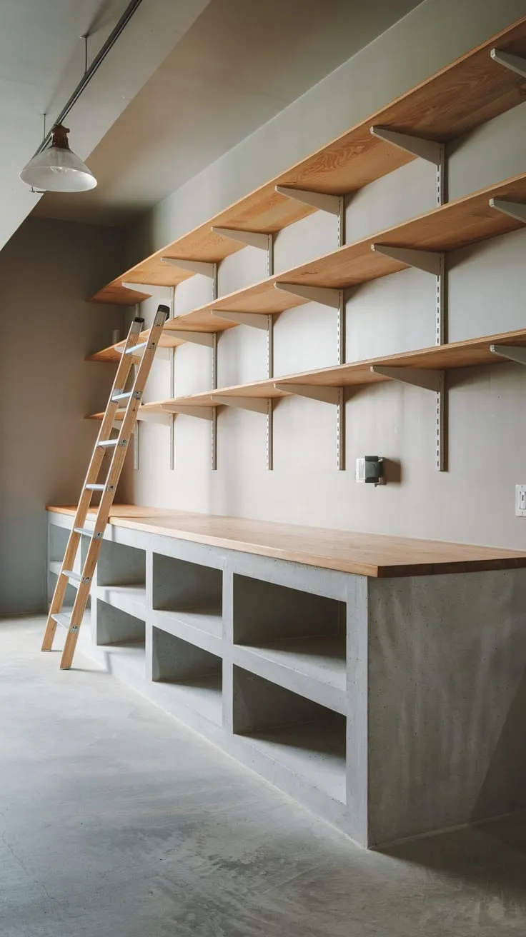 Sleek Modern Basement Storage with Stylish Workbench