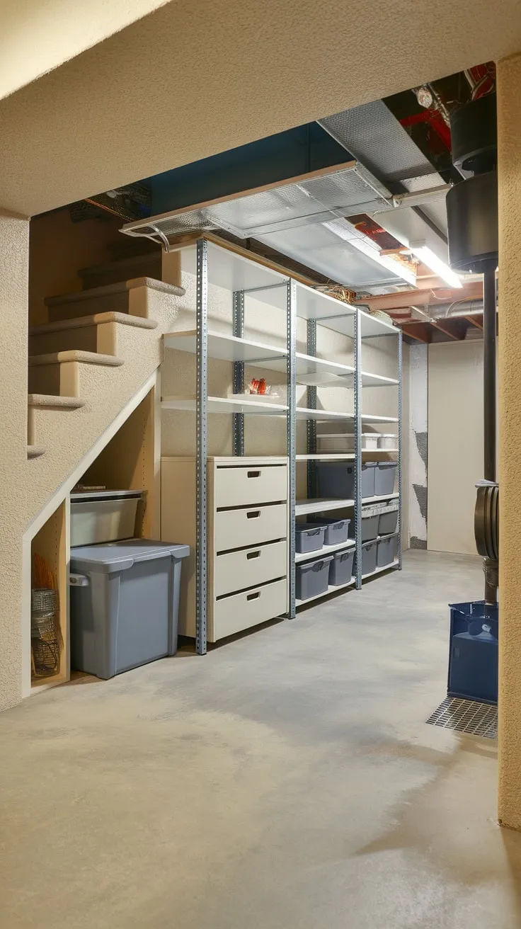 Transform your cluttered basement into a functional and stylish storage area.  This basement organization project highlights effective storage solutions, including custom shelving, a storage bench, and optimized under stairs storage.  Basement waterproofing and smart use of storage containers and boxes contribute to a clean and efficient space.  Discover inspiring storage ideas and organization tips for your own basement renovation, maximizing your home storage potential.