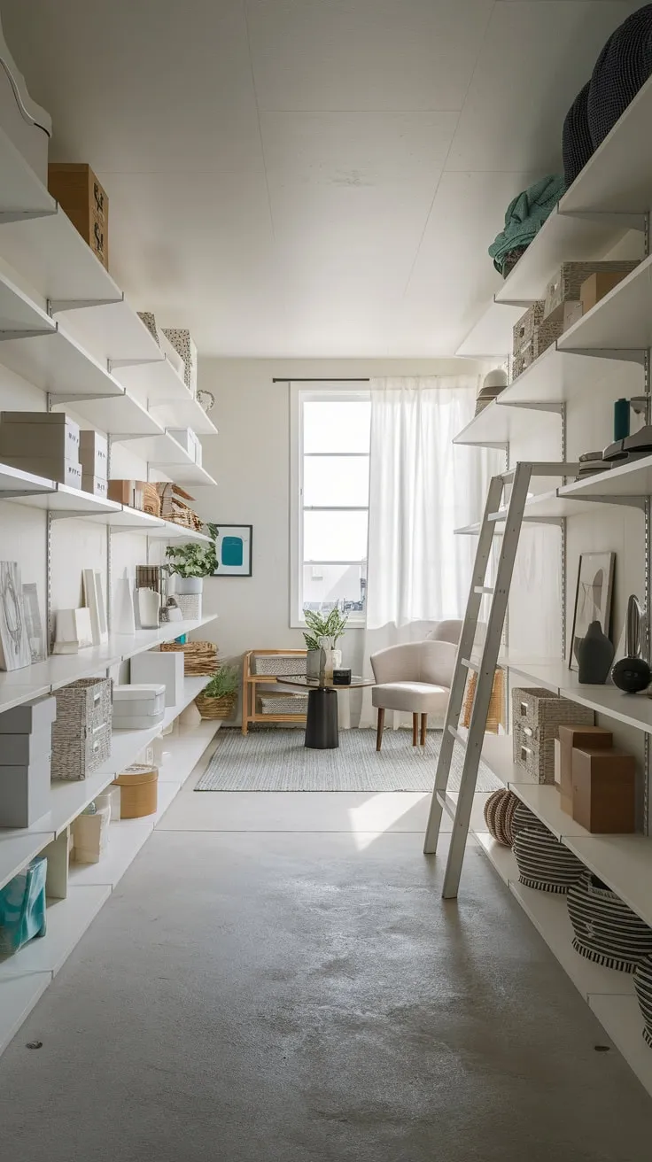 Stylish Modern Basement Storage with Organized Elegance