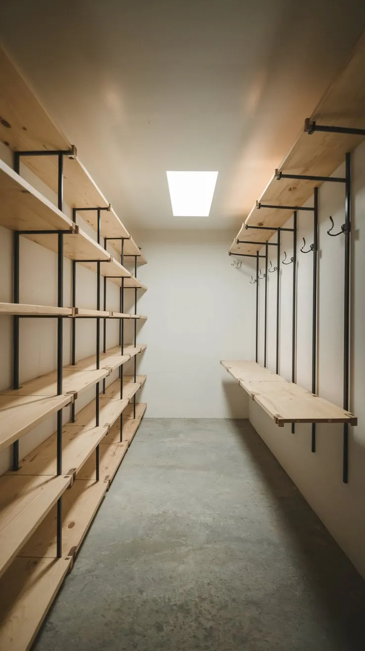 Minimalist Modern Basement Storage with Bright Lighting