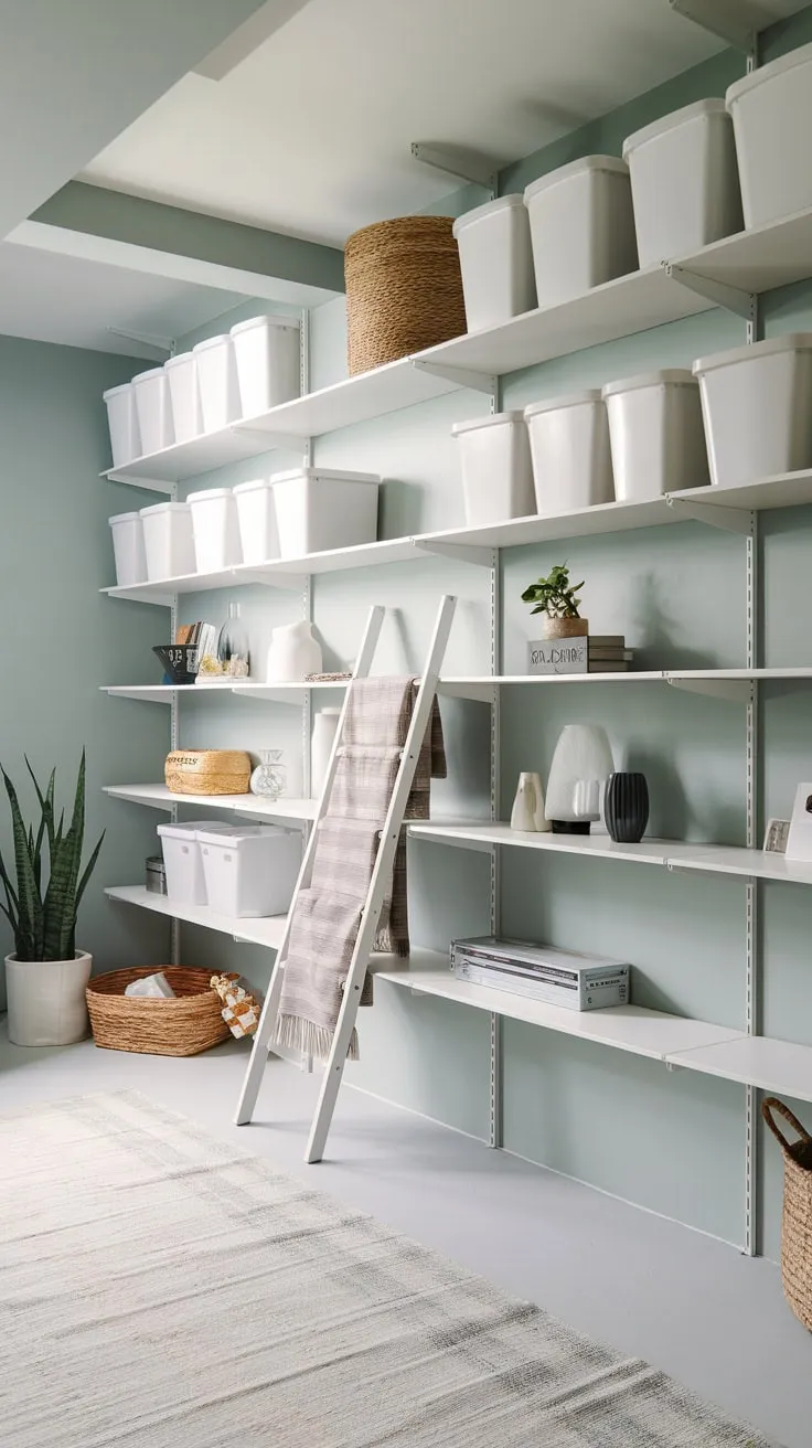 Sleek Modern Basement Storage with Stylish Organization Elements
