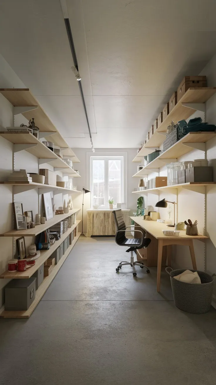 Stylish Modern Basement Storage with Bright Lighting