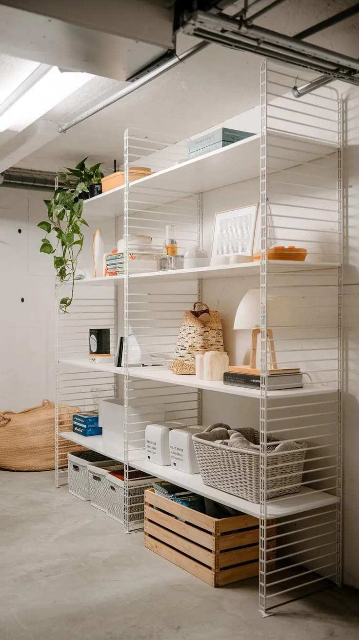 Stylish Modern Basement Storage with Bright Lighting