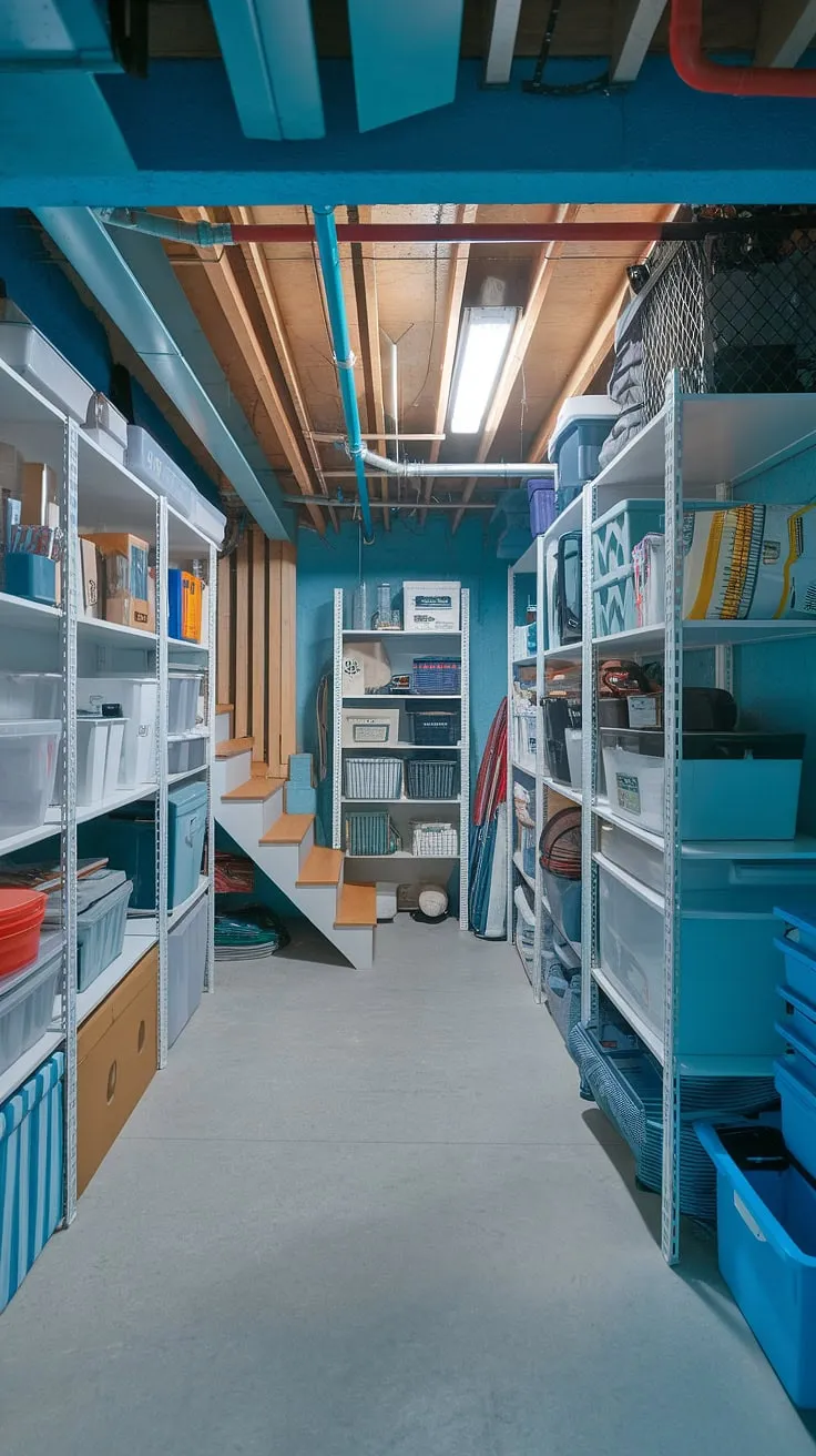 Transform your basement from a forgotten space into a haven of efficient home storage.  This basement storage area demonstrates the incredible impact of smart organization tips, including clever under-stairs storage and even crawl space storage.  With the right basement waterproofing and thoughtful shelving solutions, along with a variety of storage boxes and containers, you can achieve this level of basement organization.  Explore these storage ideas for your own basement renovation and discover the potential for maximizing your storage capacity.