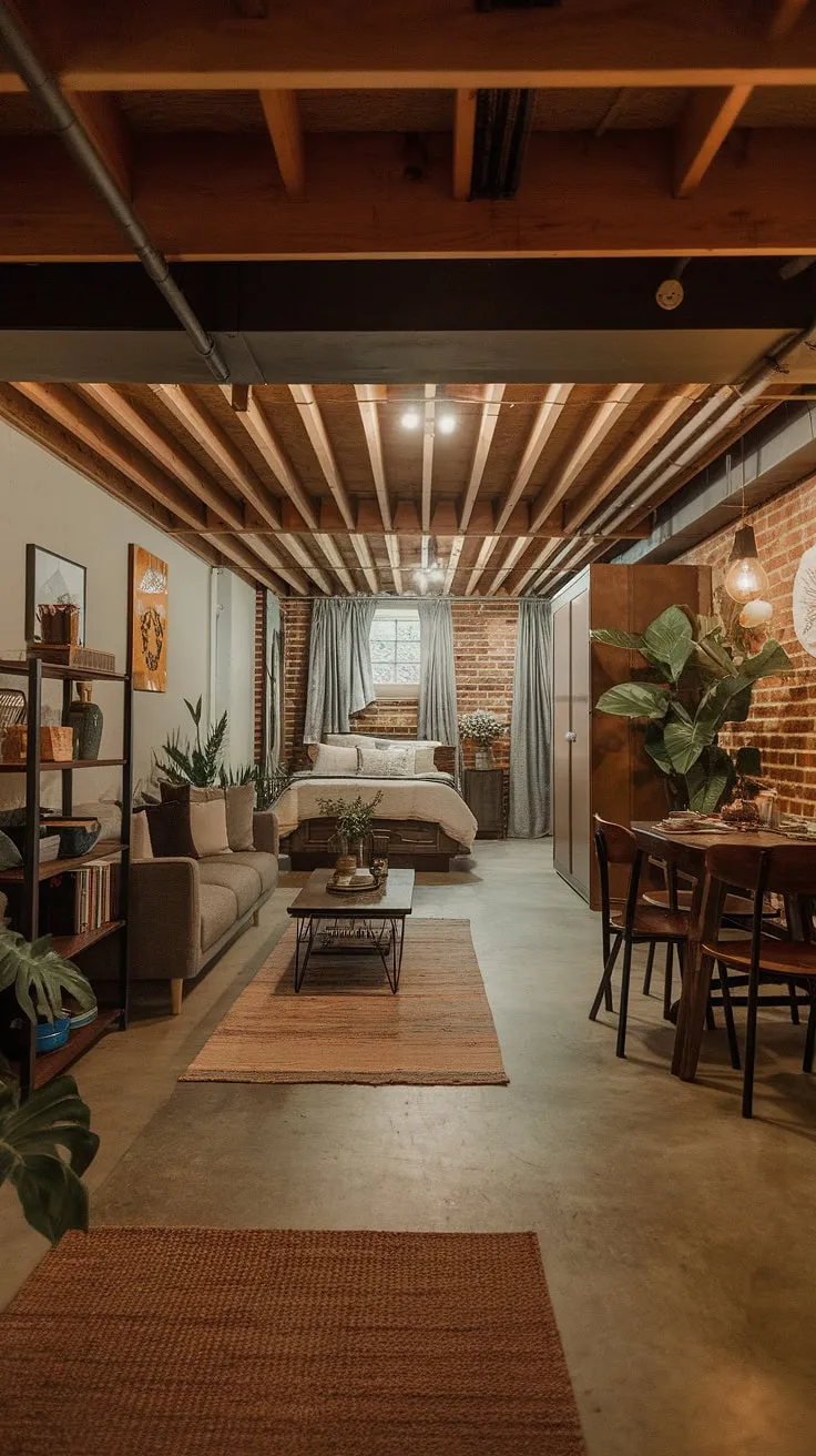 This vintage basement remodel transformed a small, dark basement into a cozy rec room and comfortable basement suite. Open plan basement ideas maximized space, showcasing a cool basement aesthetic perfect for living in basement ideas.