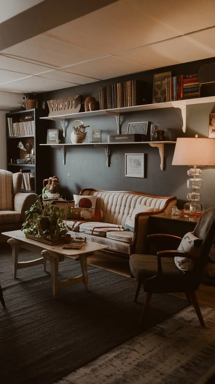 Cozy rec room goals achieved! This vintage basement remodel showcases open plan basement ideas perfect for a cute unfinished basement ideas. Small dark basement ideas? This basement suite proves that even limited space can be transformed into a stylish and comfortable living space.