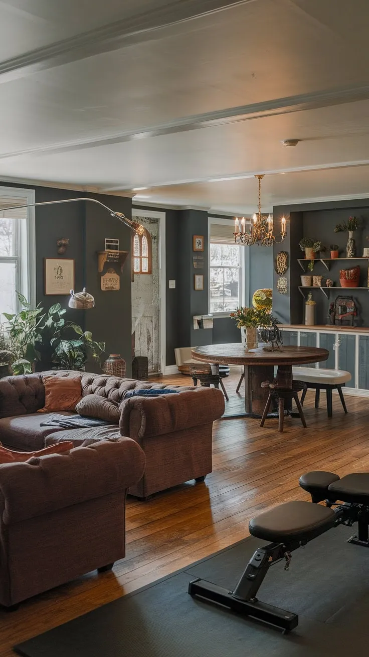 Transforming a small dark basement into a cool basement aesthetic? This vintage basement remodel showcases cute unfinished basement ideas, with a comfortable basement layout perfect for a cozy rec room and open plan basement ideas.