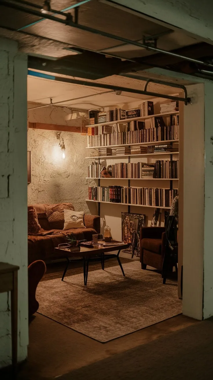 This cute unfinished basement ideas project proves that even small dark basement ideas can become a comfortable basement suite. The vintage basement remodel and cool basement aesthetic create a cozy rec room with plenty of open plan basement ideas.