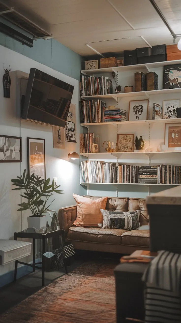 Transforming a dark basement into a cute unfinished basement idea? This basement suite showcases comfortable basement ideas and a cool basement aesthetic, proving that even small dark basement ideas can be incredibly inviting.