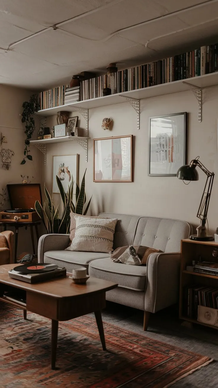 Escape the everyday in this cozy rec room. This vintage basement remodel proves that even a small, dark basement can become a comfortable basement suite, showcasing cool basement aesthetic and offering inspiring living in basement ideas. Open plan basement ideas are brought to life with this cute unfinished basement idea.