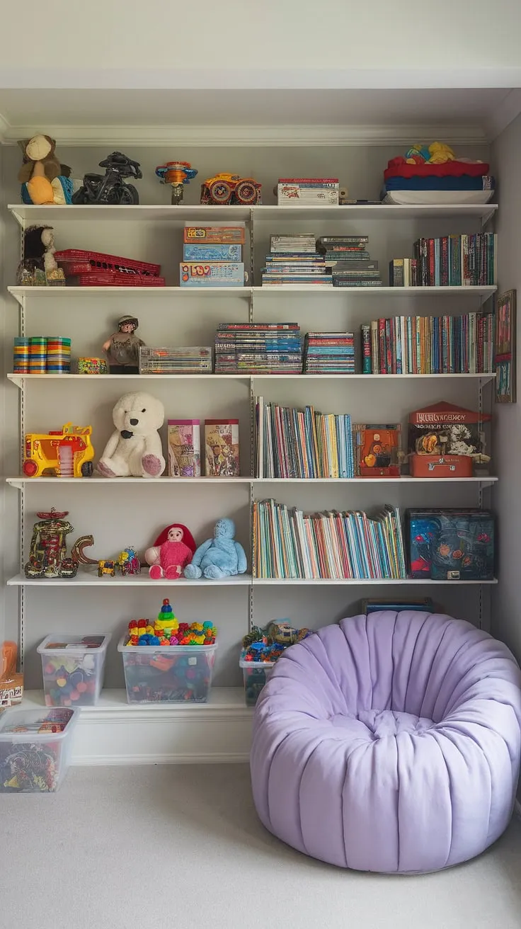 This basement toy room is the ultimate playroom storage solution. Clever toy organization and board game storage ideas transform this basement playroom into a haven of fun, showcasing creative playroom decor and home playroom design.