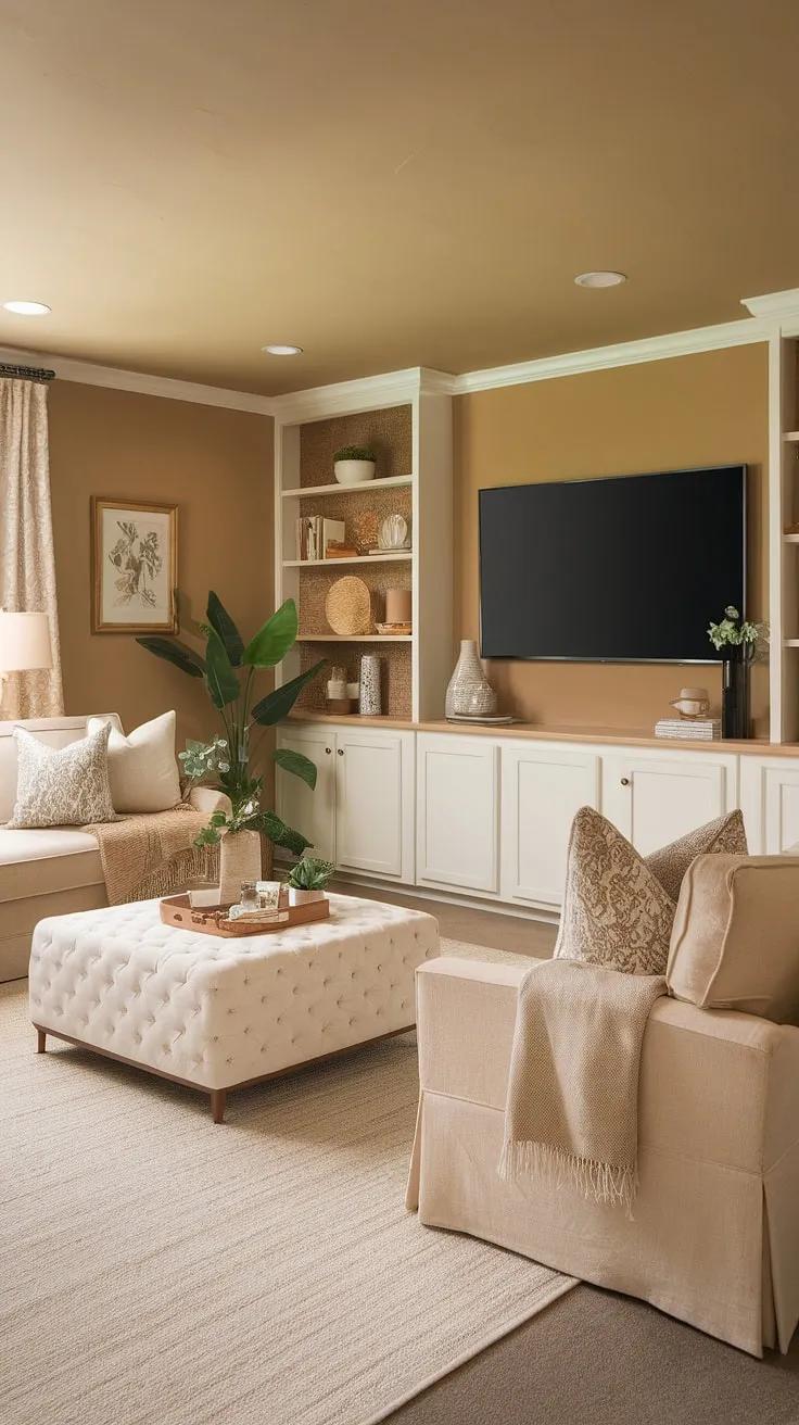 Basement redo complete! This basement tv bar elevates basement living, creating a dreamy ambiance in this home basement. The perfect blend of comfort and style for even the smallest basements.