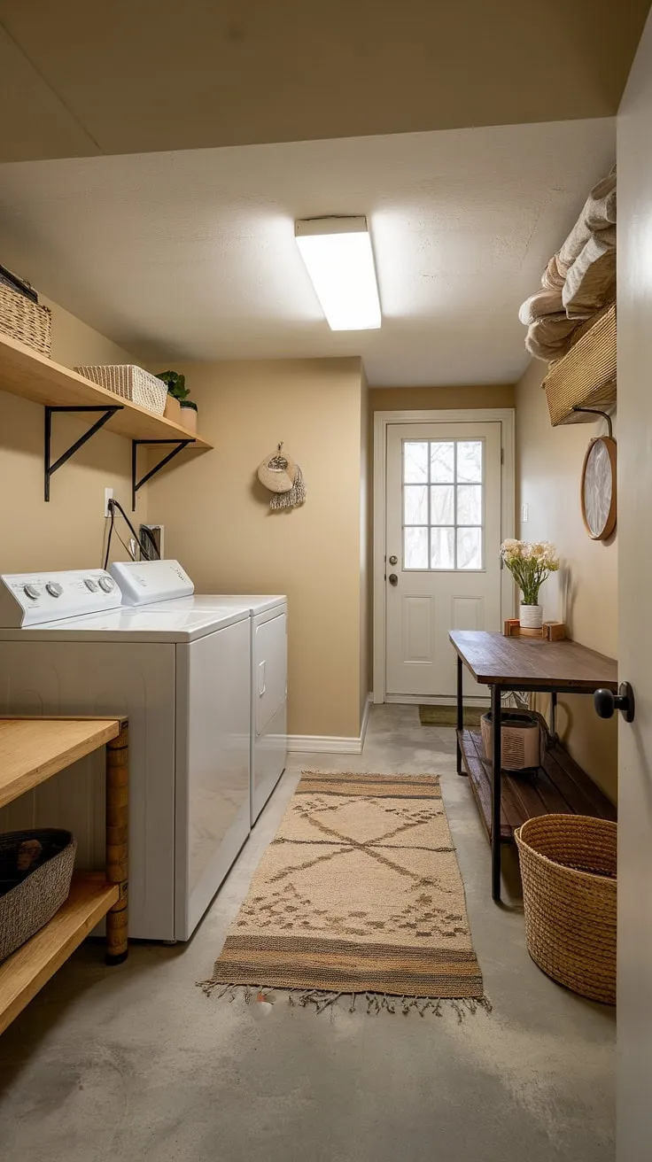 This basement utility room seamlessly blends function and style, offering laundry room inspo for your next home laundry room renovation. Dream laundry room achieved with smart laundry room layouts and clever laundry ideas.