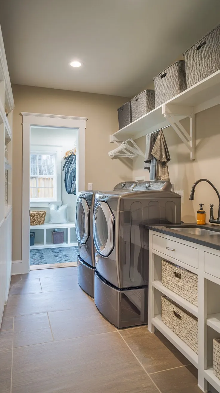 Laundry room inspo achieved! This home laundry room renovation showcases the perfect blend of functionality and style in a basement utility room. From laundry ideas to mudroom laundry solutions, this laundry room layout is pure dream laundry room perfection.