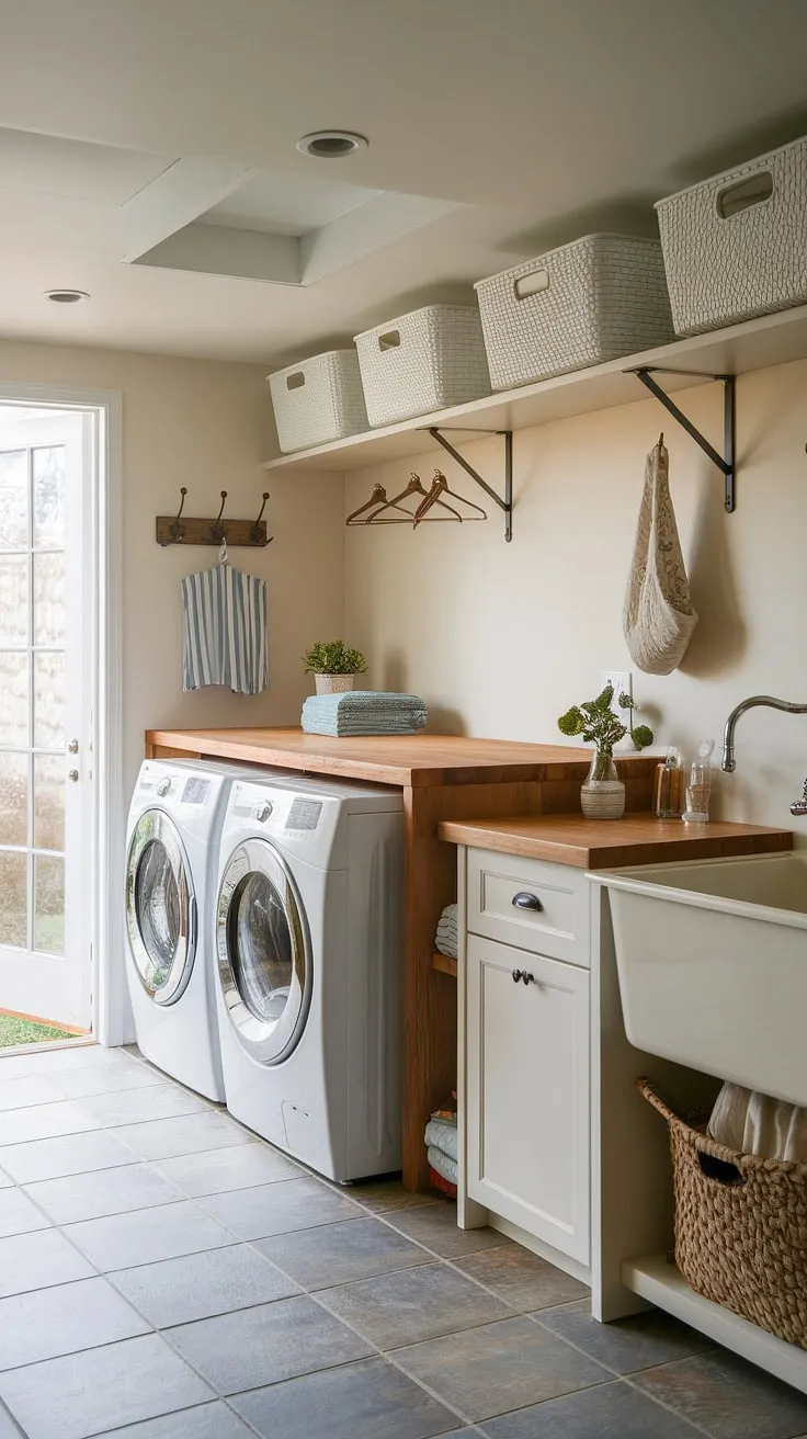Laundry room renovation goals! This home laundry room, cleverly designed as a mudroom laundry combo, is the ultimate laundry room inspiration. Plenty of laundry ideas packed into this basement utility room.