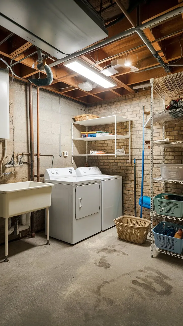 From drab basement utility room to dream laundry room. This laundry room renovation boasts smart storage and a functional layout, perfect laundry room inspo for your own home laundry room makeover. Consider this laundry room inspiration for your next laundry room layouts or even a mudroom laundry combo.
