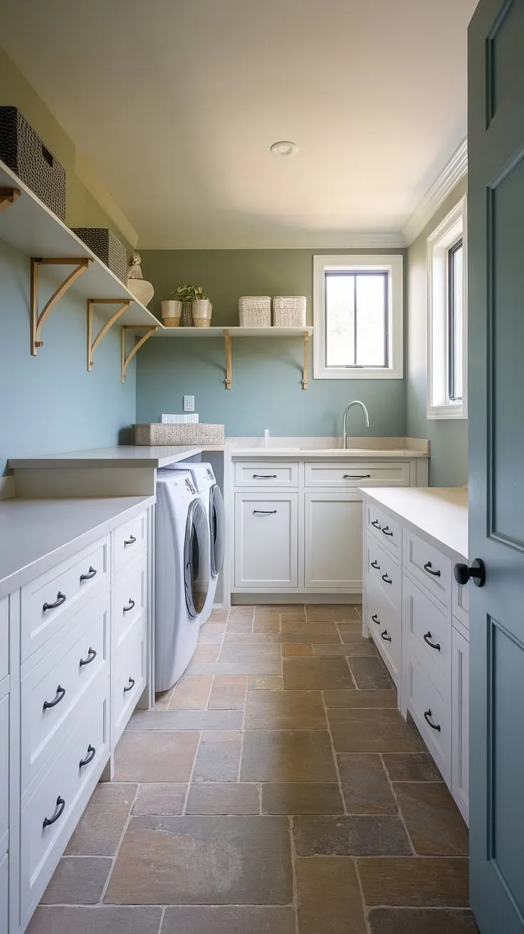 This dream laundry room, a perfect blend of basement utility room functionality and stylish design, offers ample storage with the white cabinetry and countertop. The thoughtful laundry room layouts maximize space, making this home laundry room a true haven. Inspiration abounds for your own laundry room renovation, whether you're aiming for a mudroom laundry combo or a dedicated space. This laundry room inspo showcases how even a basement utility room can be transformed into a bright and efficient laundry area, brimming with laundry ideas.