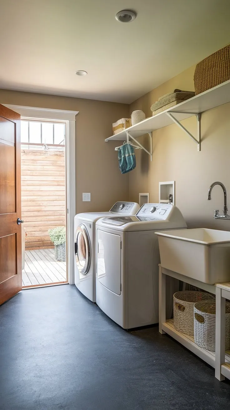 This dream laundry room, cleverly designed as a basement utility room, offers ultimate laundry room inspo. Note the smart laundry room layouts and ample storage – perfect for laundry room renovation inspiration.