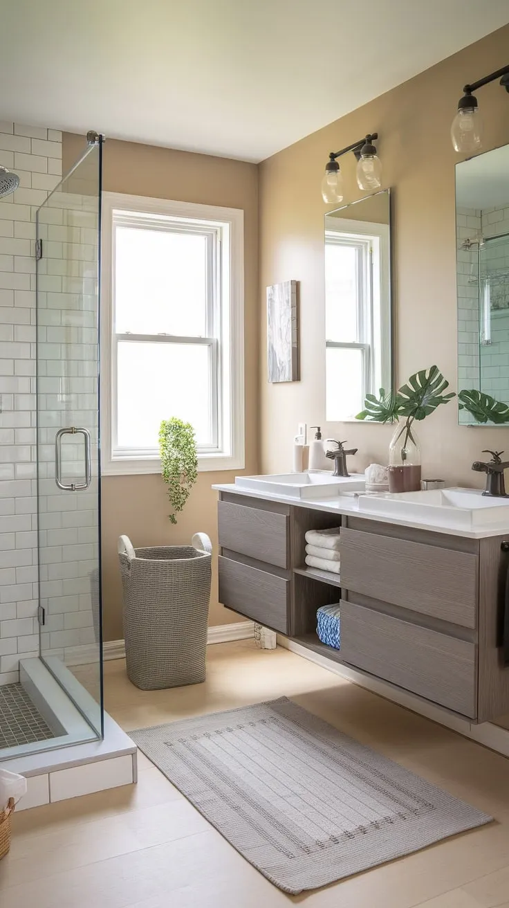 Transforming a small space into a luxurious retreat: This bathroom nook redesign boasts a clever layout, stylish shower ideas, and practical laundry in bathroom solutions. Perfect bathroom design inspiration for maximizing your space.