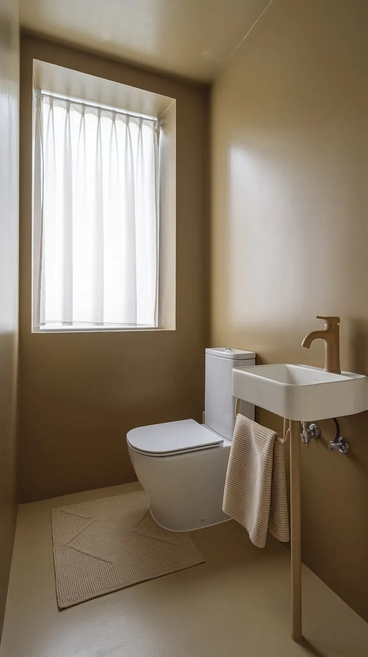 This minimalist bathroom proves that less is truly more. A thoughtful selection of beige and white creates a bright and airy atmosphere, while the simple design maximizes space and functionality, resulting in a haven of tranquility.