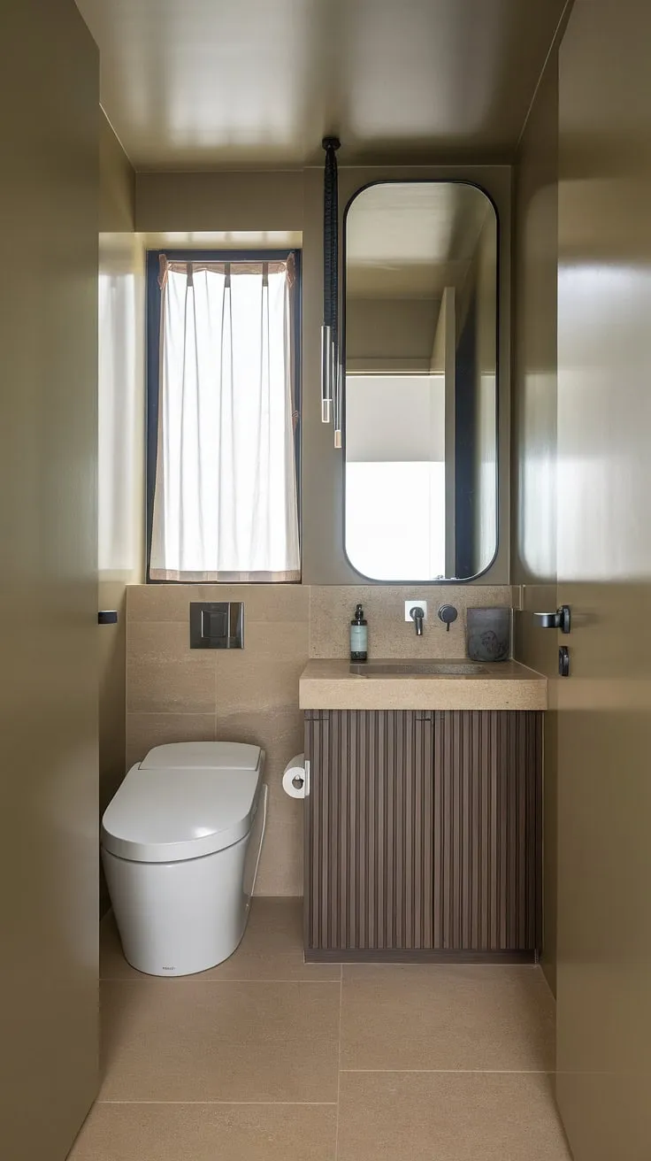 Maximize your a bathroom's potential with clever design. This petite powder room showcases how a well-planned layout can create a sophisticated and comfortable retreat, despite its small footprint.